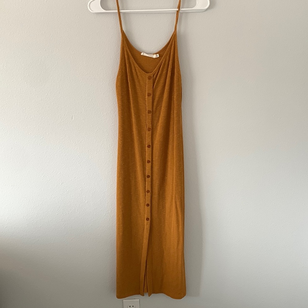 Lush Golden Midi Dress with Button Detail size S
